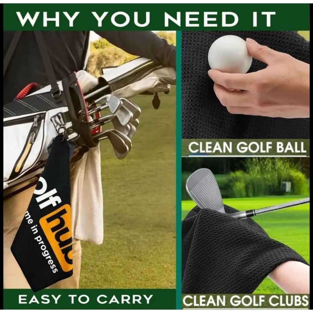 Golf Hub Golf Towel Microfiber Fabric Waffle Pattern Towels Tri-Fold Black Funny - Picture 2 of 6